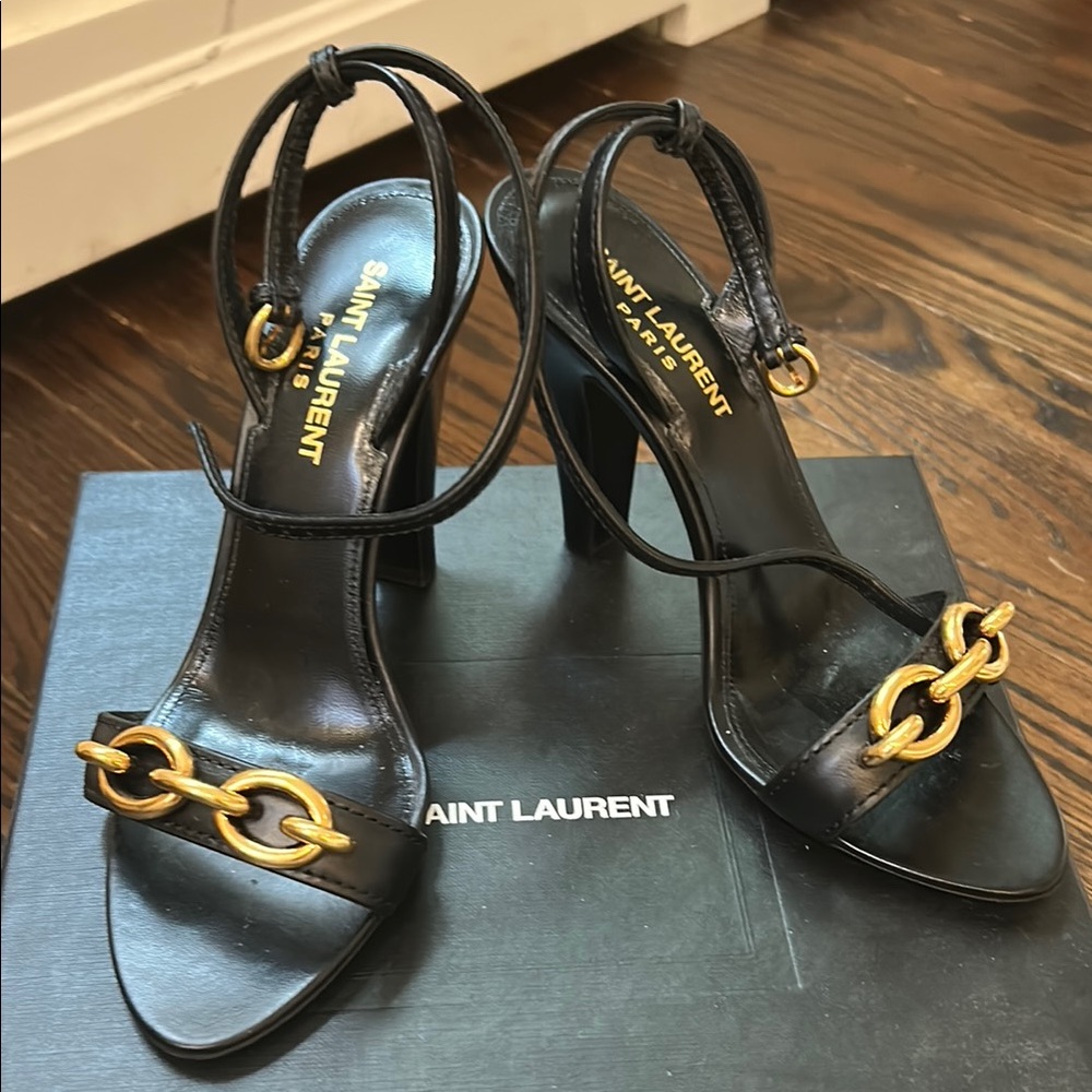 Saint Laurent Black and Gold Stiletto Heels